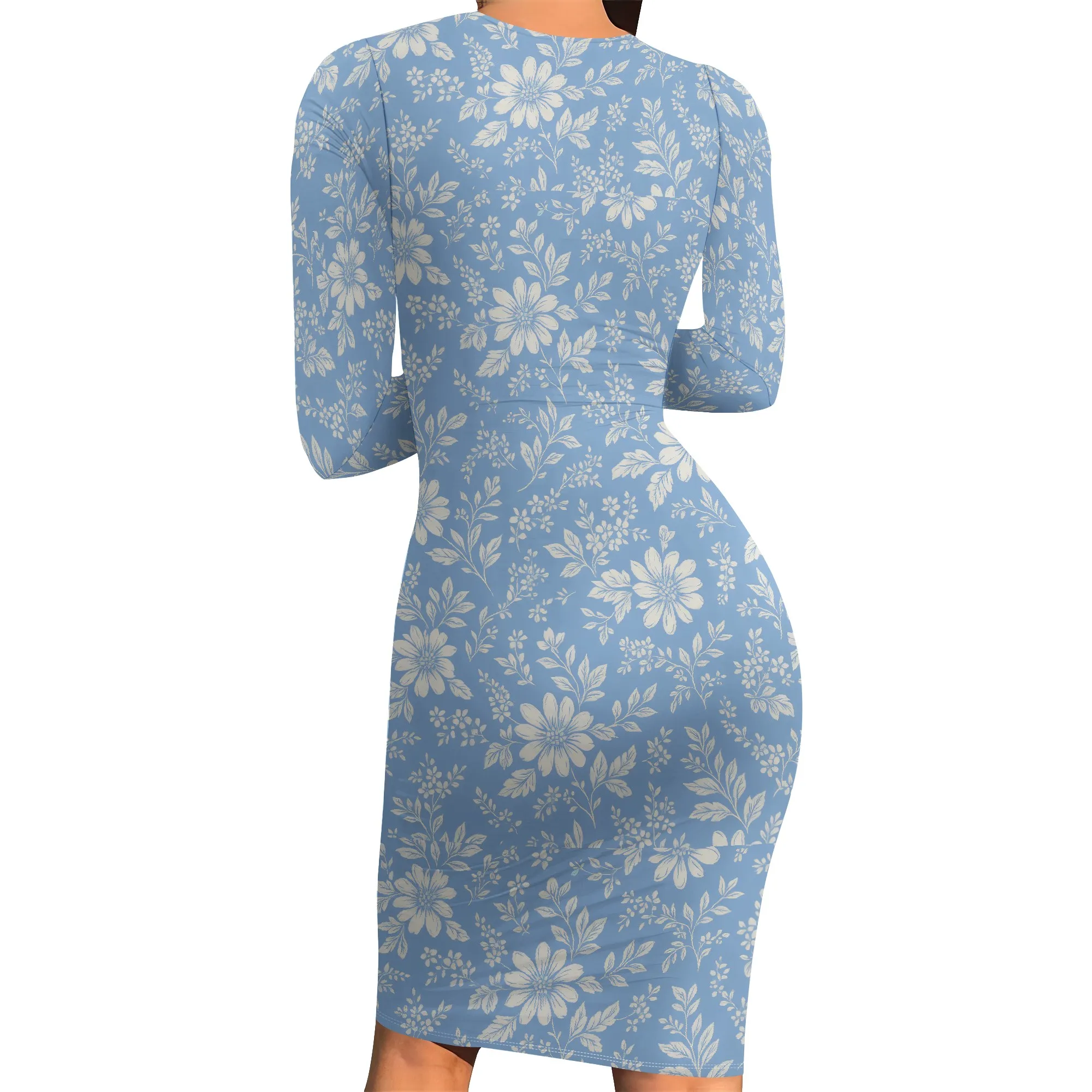 فساتين Bodycon للنساء بأكمام طويلة، فستان متوسط الطول مثير برقبة دائرية، فستان أساسي للحفلات غير رسمي
