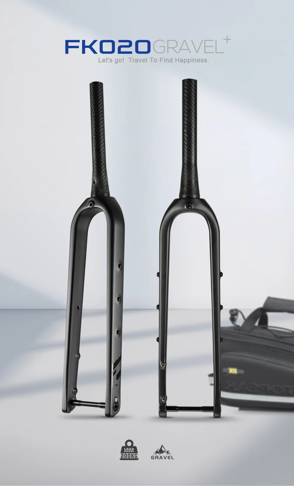 OG-EVKIN FK-020 Gravel-Gabel aus Carbonfaser, konische Gravel-Fahrrad-Vorderradgabel, Fahrradgabel, schwarz matt, 700C x 55C, Steckachse 12x100mm – Detail 2