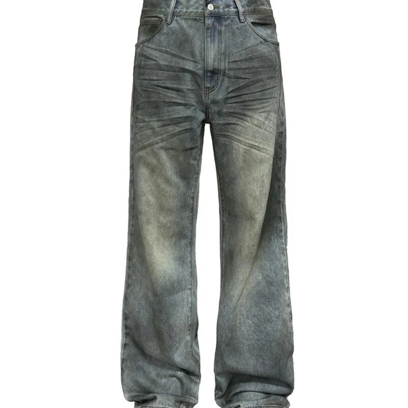 Wasteland Style Wear Wear Heavy Oil Stain Distressed Dirty Dyed Jeans Men's and Women's Trousers Pants