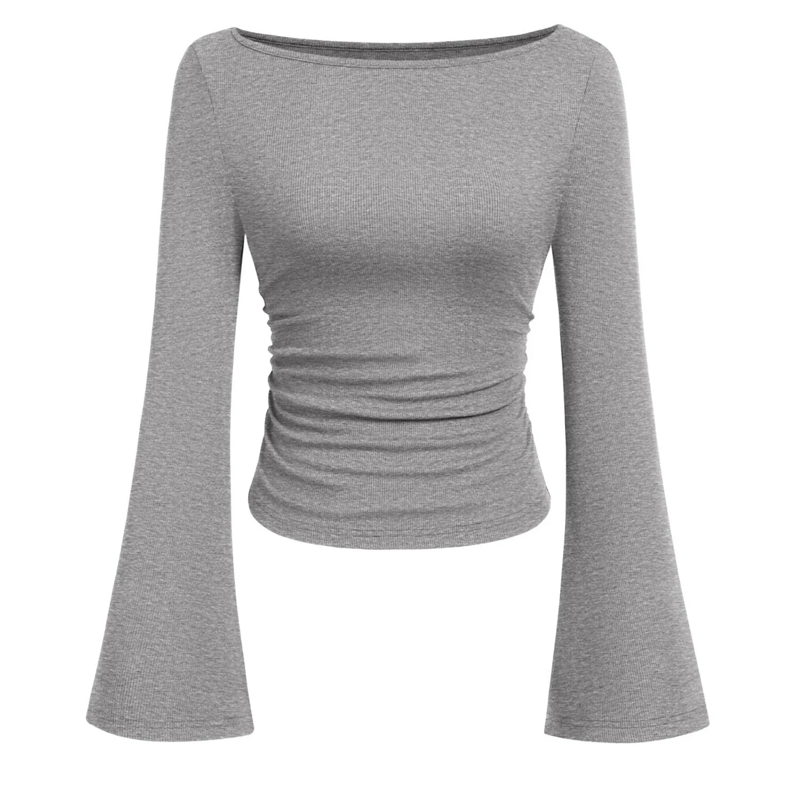 

Уличная одежда, сексуальный облегающий модный расклешенный пуловер с длинными рукавами, топ для женщин, шикарная повседневная однотонная тонкая одежда в корейском стиле