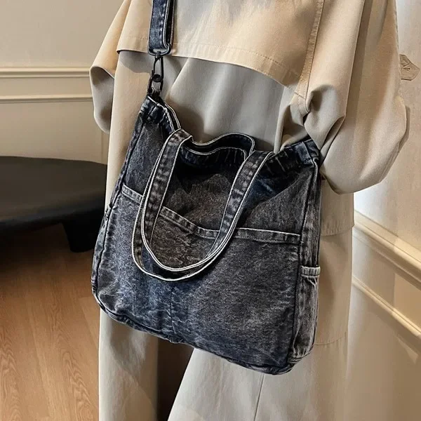 Bolso de hombro grande de mezclilla perezoso para mujer, bolso de mano portátil de moda para Festival de Primavera 2025, bolso de mano para ir al trabajo de gran capacidad