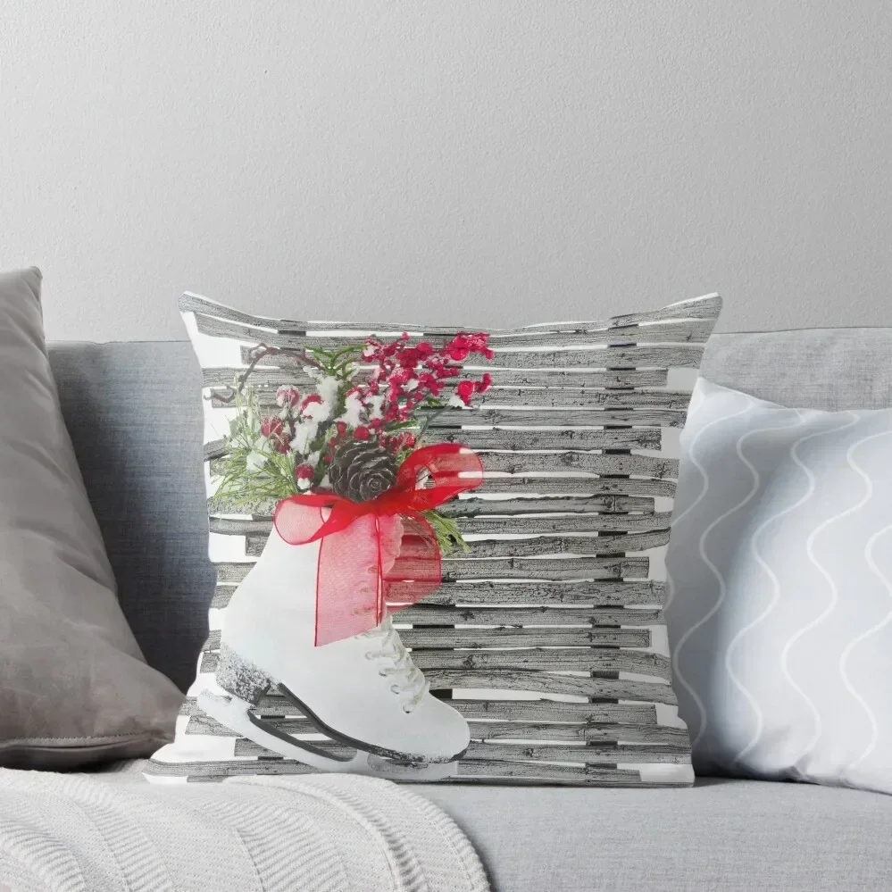 Zapatos navideños para patinar hielo, almohada rústica Vintage, decoración de lujo, almohadas navideñas, cojín personalizado, funda de cojín de mármol, almohada