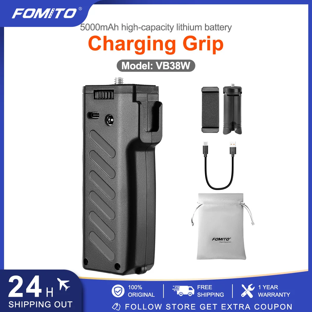 

FOMITO Charging Handle Grip 5000mAH Rechargeable Camera Grip for Smartphone DLSR Camera Osmo Live Shooting