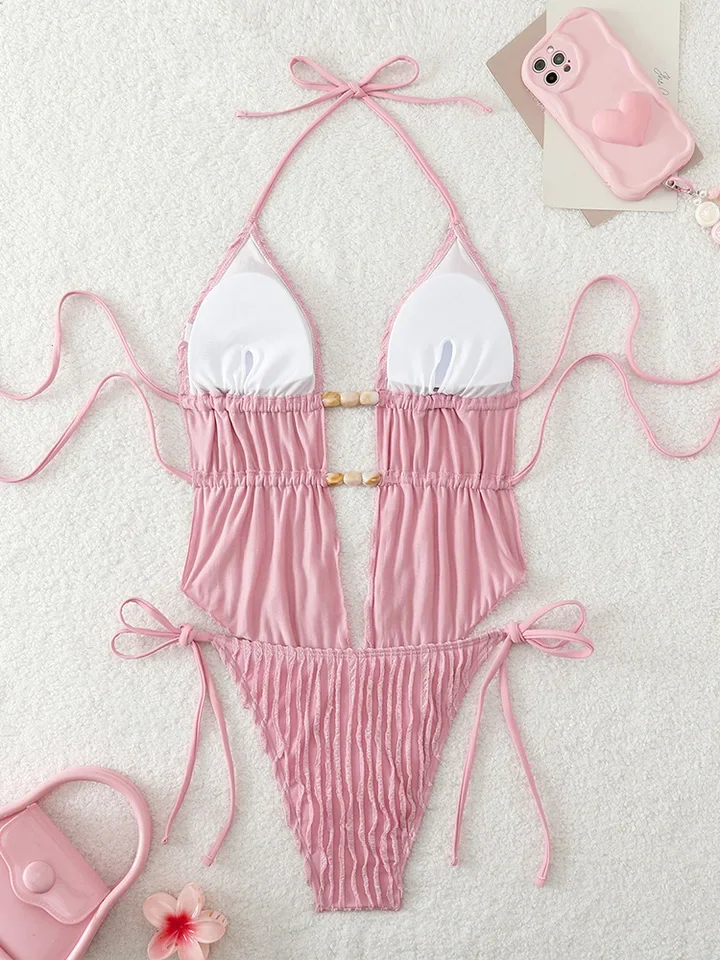 Vzvn Sexy Lace Up Hollow Out Bikinis Women Split Swimsuit Beach Brazil Bikini 2026 All Season Solid Backless Bikinis 2 Piece Set