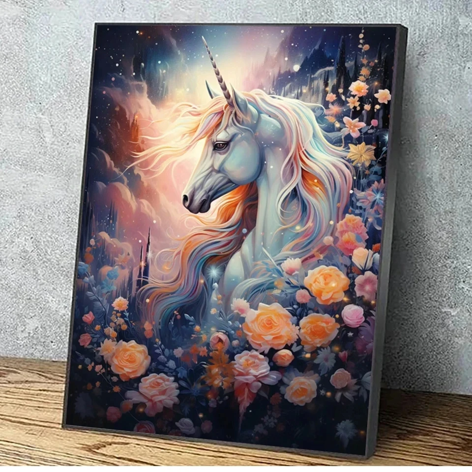 Diy 5d Diamond Painting Unicorn Flower Picture Cross Stitch Kit New Collection 2024 Diamond Mosaic Embroidery Sale V681