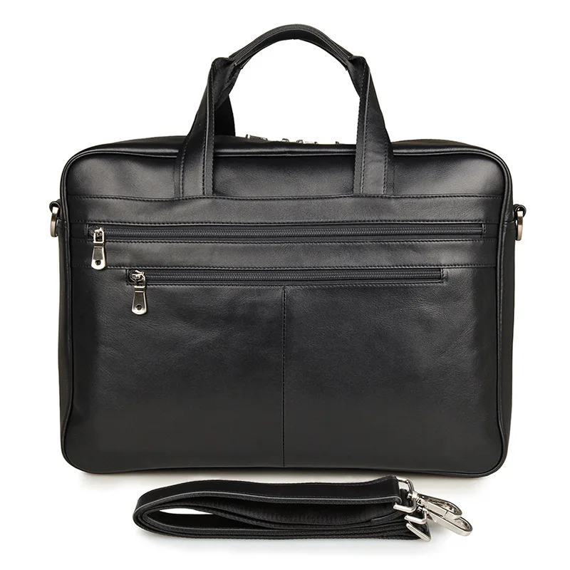 Sac d'affaires en cuir de vache véritable pour homme, grand sac fourre-tout pour ordinateur portable, sac de messager à double couche, étui à bombes en cuir véritable noir, 16 po