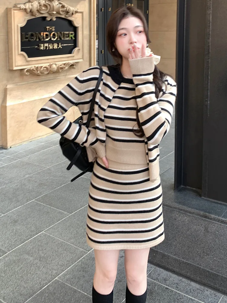 2024 autumn winter Women's Sweater outerwears Cardigan tops+Pullover+Bodycon Skirt 3 piece sets women outfit y2k Knitwear
