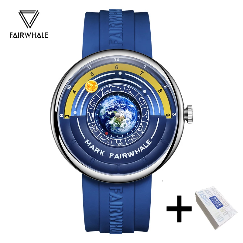 Luxury Watch For Mens Fashion Brands Mark Fairwhale Moon Pointer Design Silicone Strap Waterproof Quartz Earth Wristwatch Reloj