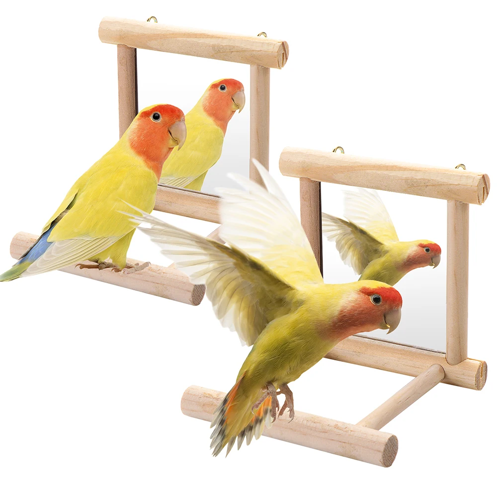 

Bird Mirror with Wooden Perch Interactive Hanging Toy Game for Parrot Budgie Parakeet Cocker Conure Finch Budgie Bird Supplies