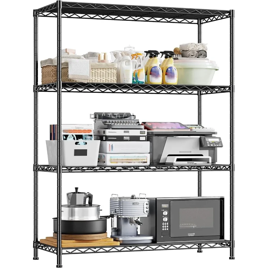 

4Shelf Metal Shelving Unit with Adjustable Storage Shelves Heavy Duty Steel Wire Shelving for Garage Laundry Bathroom Kitchen P