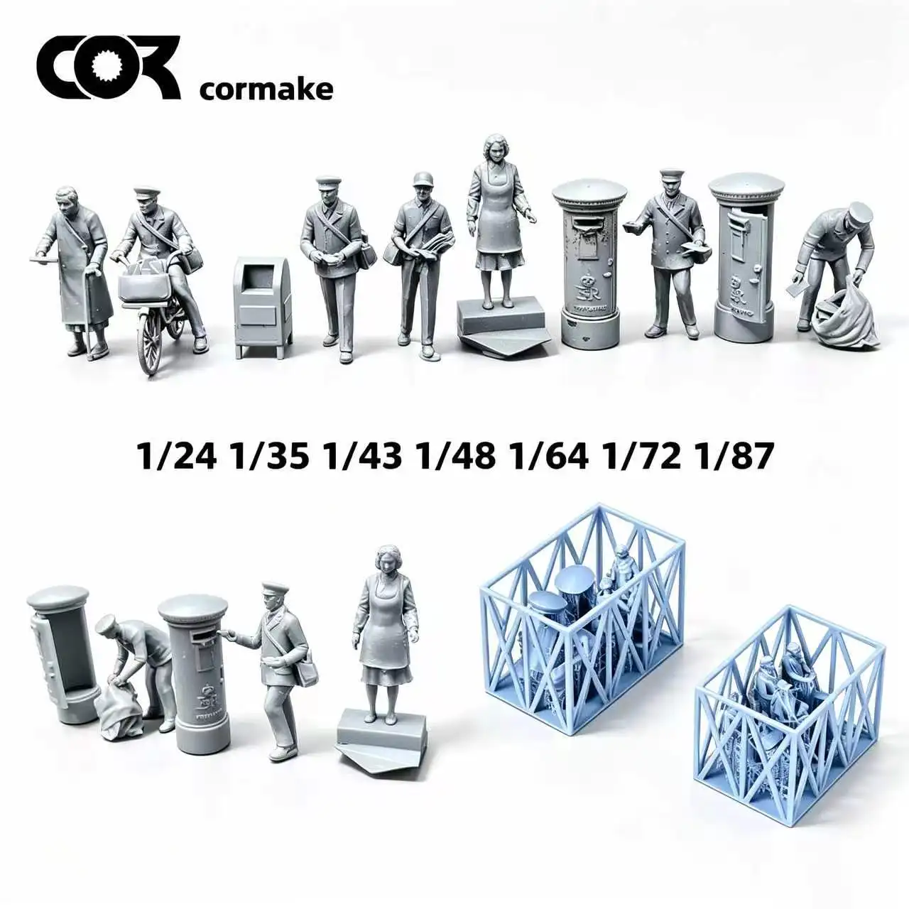 1/35-1/87 HO Miniature Scale Model Kit Soldiers Figure Diorama, Resin Civilian & Postman Mini Figures for Street Scene Layout