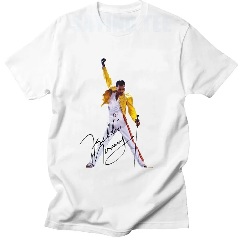 Freddie Mercury der Frontsänger der Rockgruppe Queen bei Live Aid 1985 T-Shirt im Retro-Stil Queen Lead Singer NEC Arena The Works Tour Y2k Rock Tee – Detail 3
