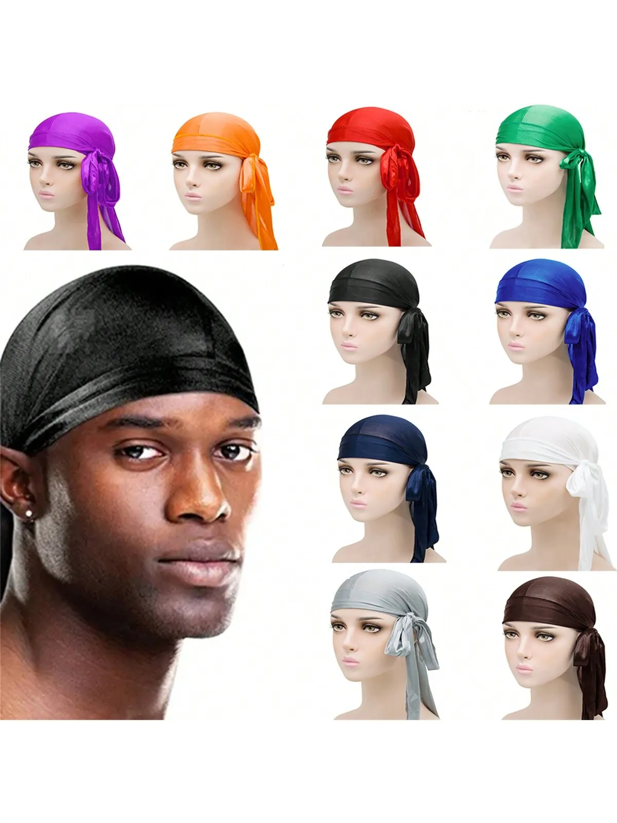 

Durag Hair Accessories Satin Breathable Bonnet Turban Cap Headwear Hats Fedoras Beanie Silky Hiphop Hat