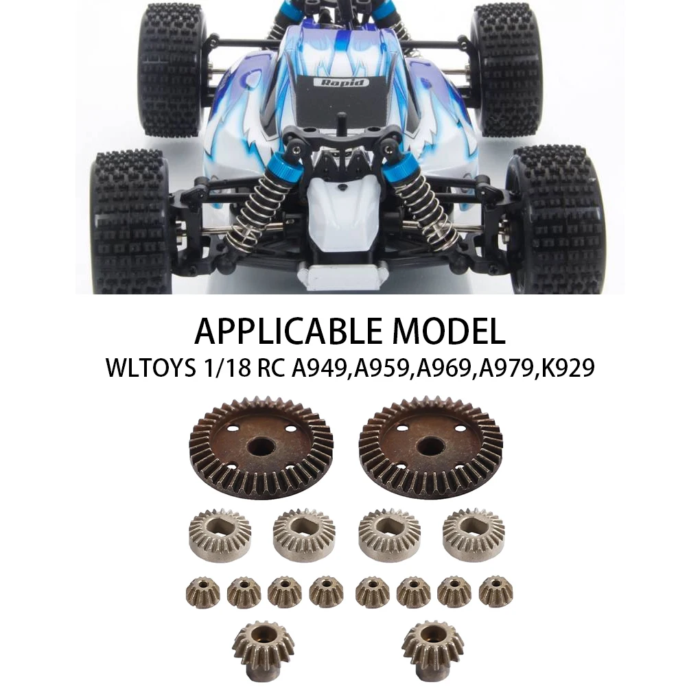 RCGOFOLLOW 16 pezzi ingranaggi in acciaio temprato per 1/18 Rc Gear Wltoys A949 A959 A969 A979 K929 RC parte di auto RC accessori auto