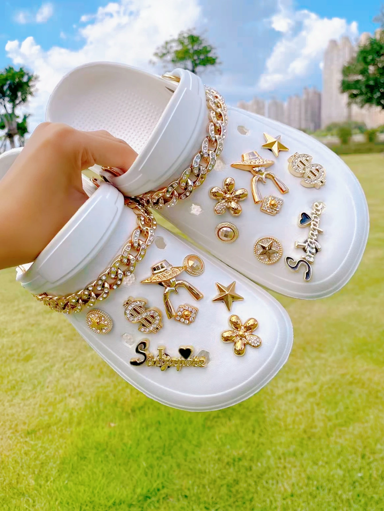 

18-каратные бриллиантовые цепочки в золотой горошек, элегантные дамы, пятиконечные звезды, буквы, пять лепестков, доллара США и другая обувь своими руками b