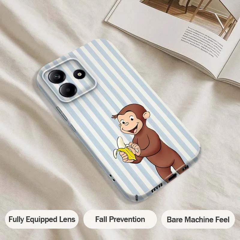 

Cartoon Monkey Banana Stripes For Xiaomi Redmi Note 15 14 13 12 12S 11 11S 11T Pro Plus 5G Feilin Protective Shell Phone Case