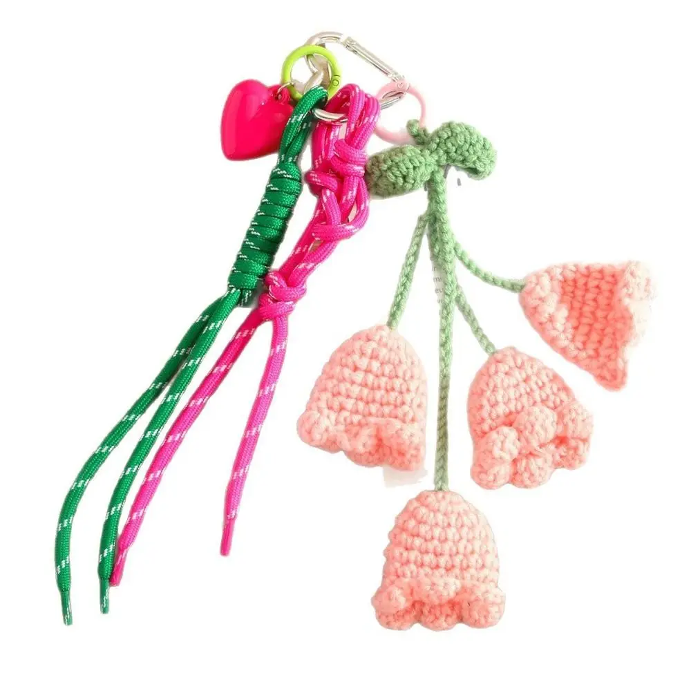 Woven Flower Strawberry Bag Pendant Braided Rope Backpack Accessories PU Leather Pendant Cherry Car Keyring Fruit Keychain Men