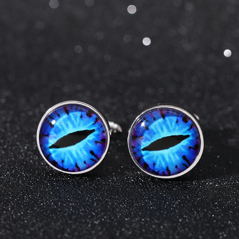 New Glass Cabochon Eye of Providence Cufflinks Yellow Blue Green Colors Mens Sleeve Button