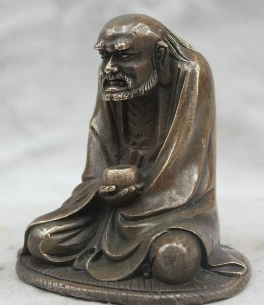 China Chinese Buddhism Copper Arhat Damo Bodhidharma Dharma Buddha Bowl Statue