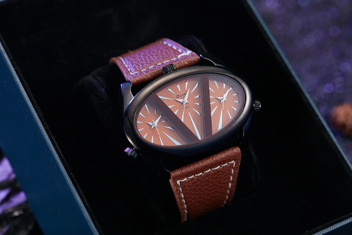 

Oulm 2022, новые модные модные мужские часы со светящимся овальным циферблатом, кожаный ремешок, мужские кварцевые часы Reloj