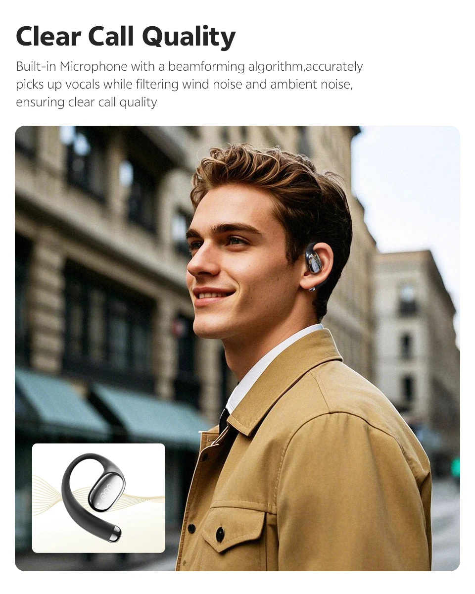 QCY Crossky R70 Open-Ear-Funkkopfhörer, Hi-Res LDAC Audio, Bluetooth 6,0-Kopfhörer, 4 Mikrofone, HD-Anruf, IPX5-Ohrbügel, Sport-Ohrhörer – Detail 4