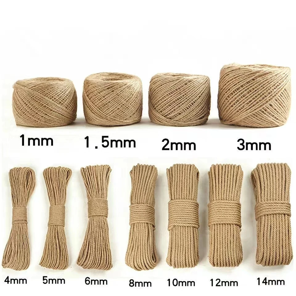 1-14mm Natural Jute Rope Vintage Jute Rope Used for Crafts Gift Packaging Gardening Wedding and Home Decoration DIY