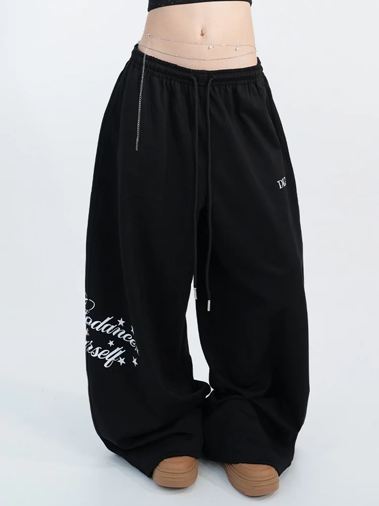American Stars Letter Print Sweatpants Women Loose Hip Hop Streetwear Pant Spring High Waist Retro Pockets Harajuku Trousers
