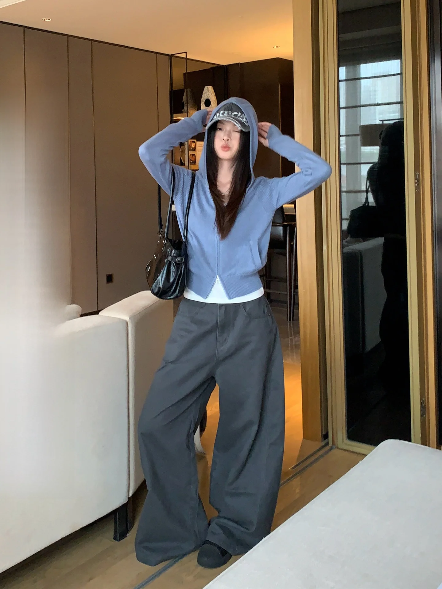Loose Wide Leg Grey Straight Jeans Women's Autumn Korean Style Songyang High Waist Cargo Pants Comfortable Casual Trousers