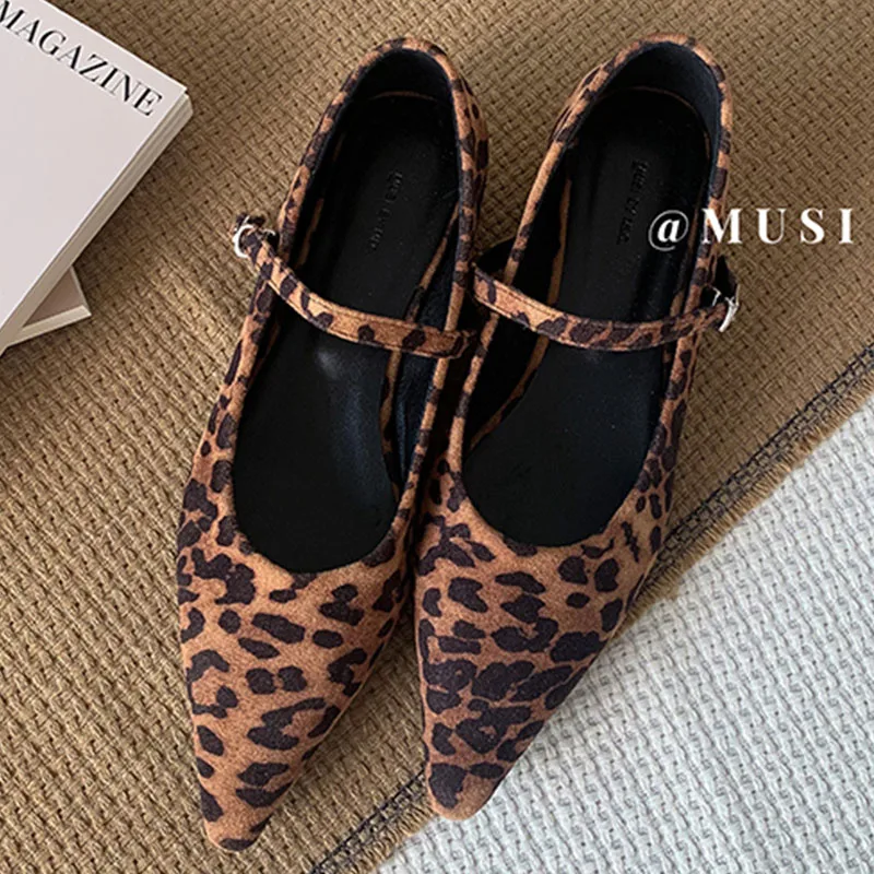 2024 Fashion Brand Leopard Flats Shoes Women Ballerina Loafer Slip On Soft Moccasins Pointed Toe Mary Jane Dress Red Brown Mujer