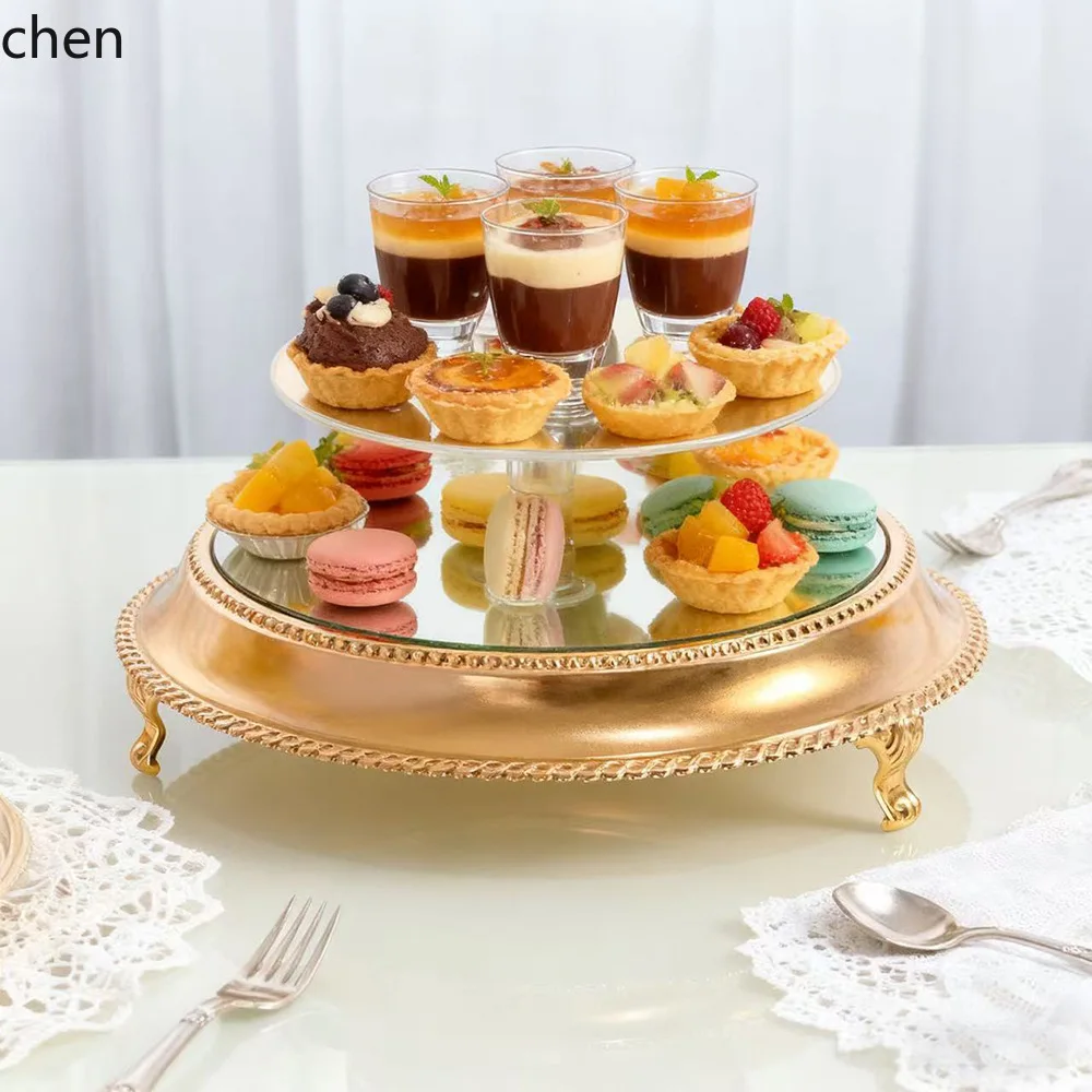 YFY European Style Mirror Cake Stand Wedding Venue Decoration Dessert Table Ornament Tray Hotel Lantern Style Pastry Stand