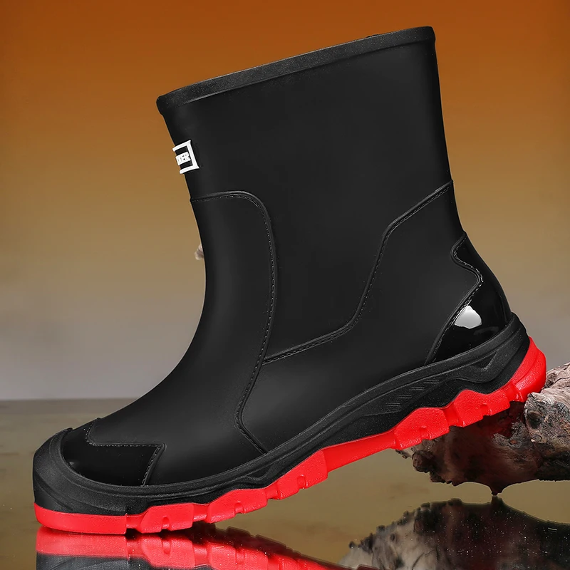 Men's high-top casual rain boots waterproof non-slip fishing water boots fashion outdoor wading car wash kitchen work rain shoes