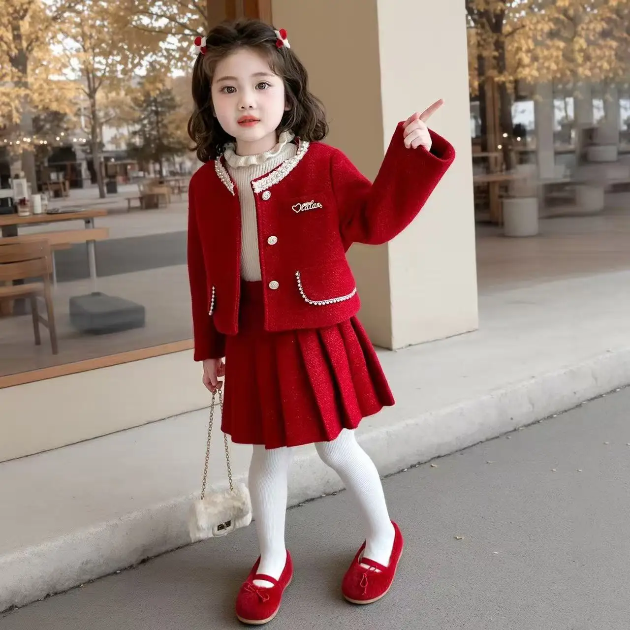 

Winter Children Girl's Coat +Skirt Long Sleeve Jacket And Miniskirt 2 Pcs Set Girl's Clothes Dress For 2 3 4 5 6 7 Year