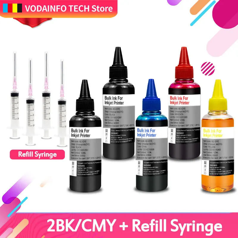 

3-5Pcs Bottle CMYK 100ml Universal Refill Dye Ink Compatible For HP For Canon For Brother For Epson For Lexmark For DELL