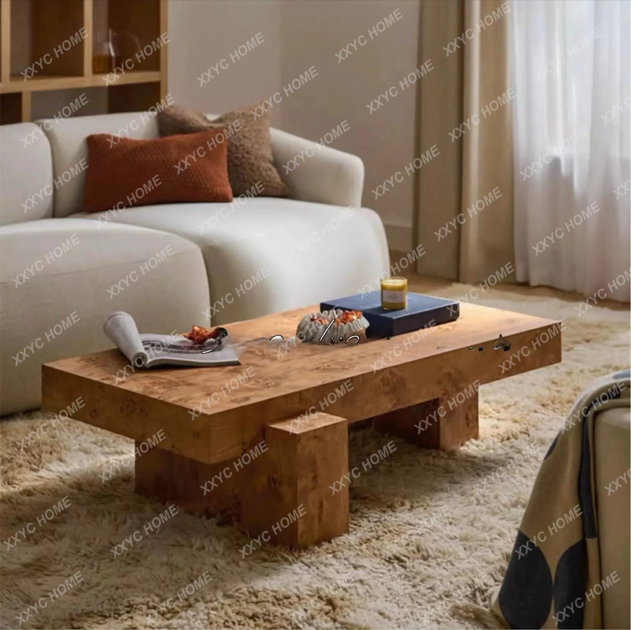 

retro villa living room high sense light luxury simple rectangular coffee table