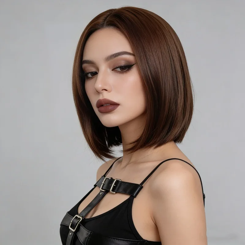 Bobo wig for women, short straight hair, fashionable bob style, synthetic fiber short wig