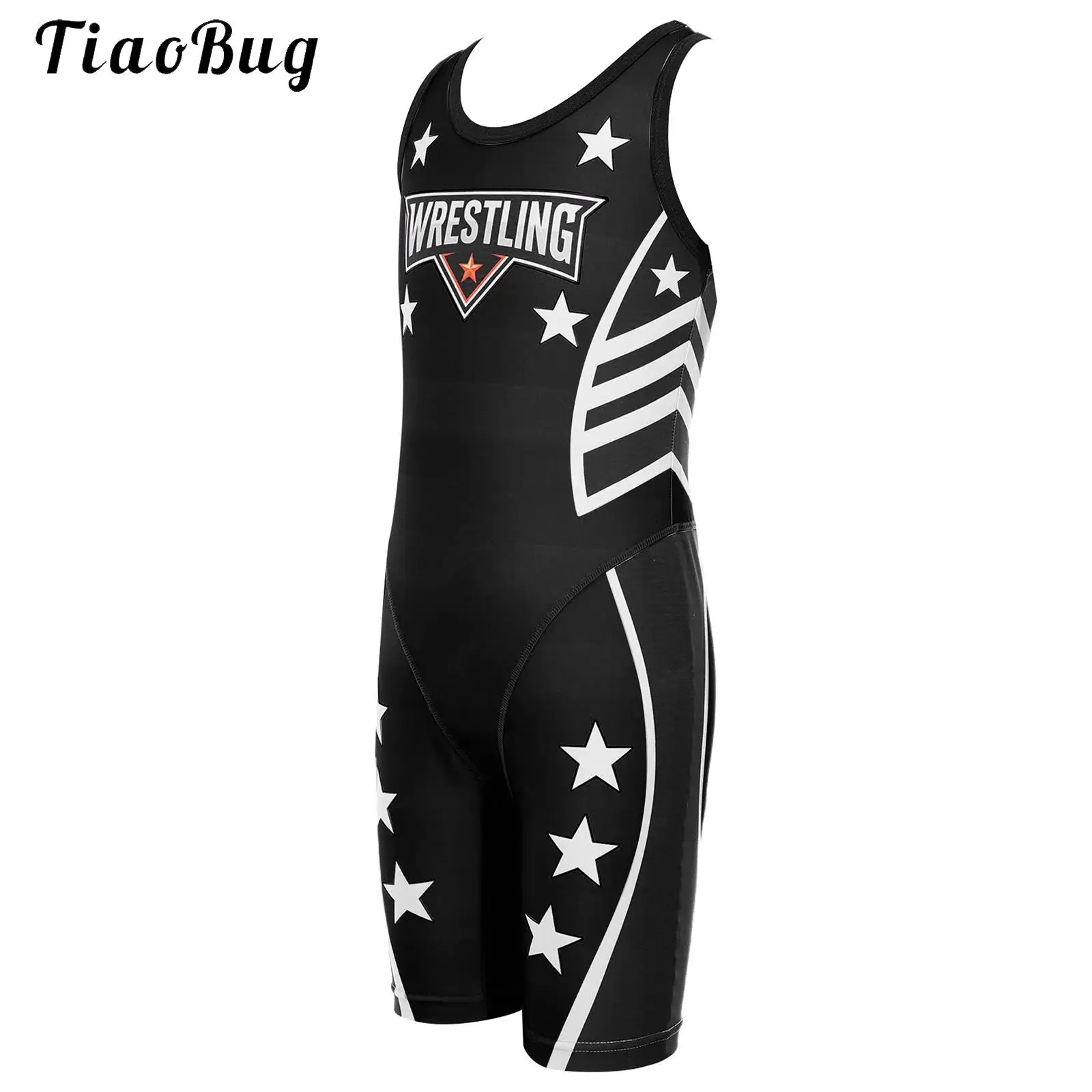 Kids Girls Sleeveless Singlet Wrestling Leotards Printed Boxing Rompers Soprts Jumpsuit Powerlifting Bodysuit