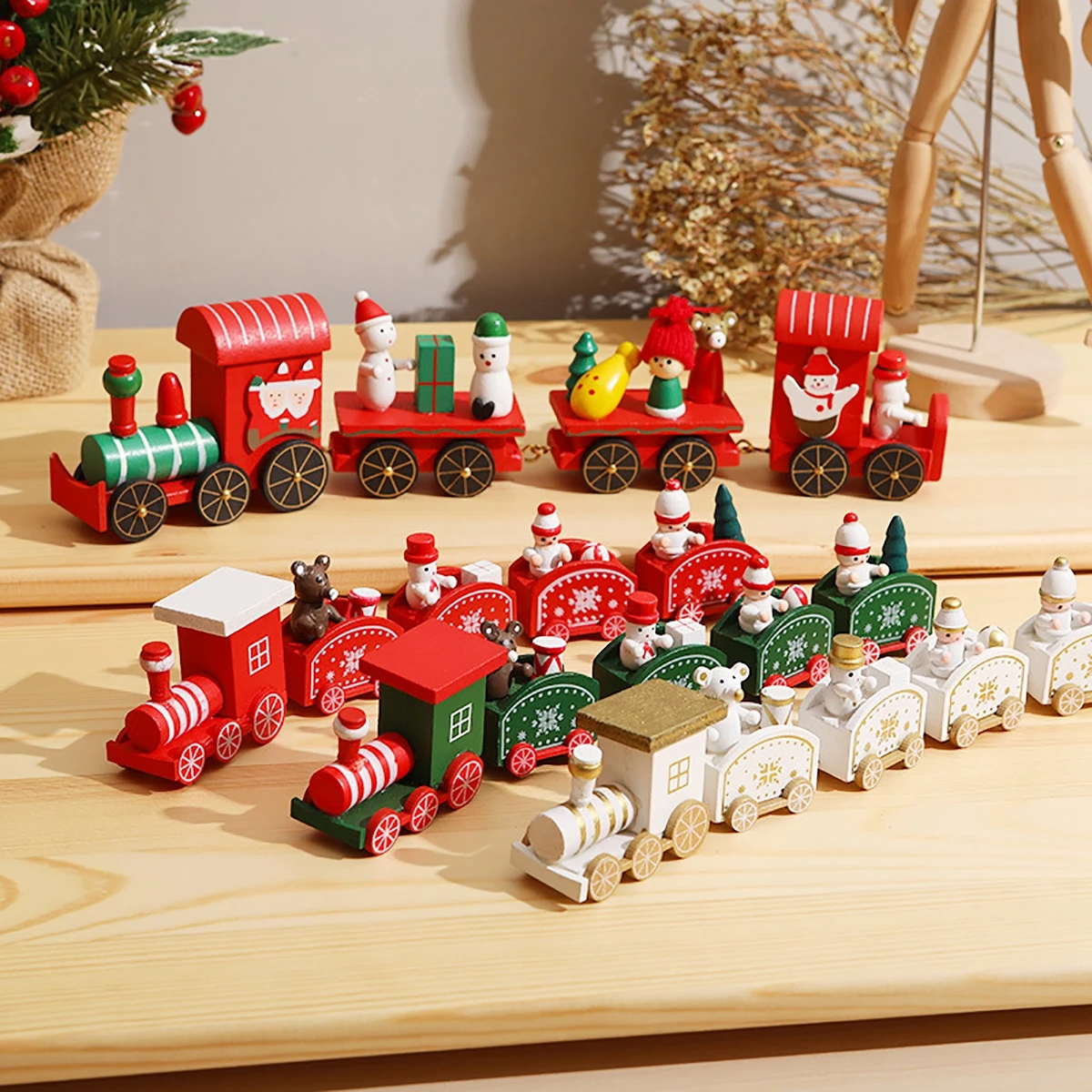 Holzzug-Weihnachtsschmuck, frohe Weihnachtsdekoration für Zuhause, Tisch 2024, Weihnachtsgeschenke, Noel Natal Navidad, Neujahr 2025, Geschenke