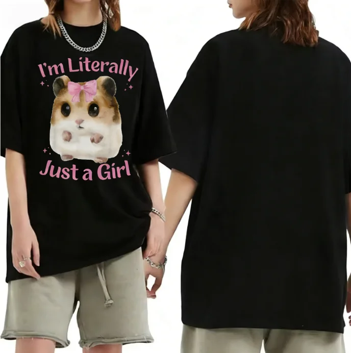 

Милая футболка с изображением хомяка, летняя повседневная футболка с круглым вырезом, большая хлопковая футболка с короткими рукавами для мужчин и женщин, весна-лето