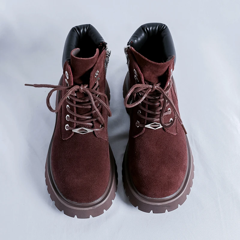 Thick Soled Men Motorcycle BootsFrosted Side Zipper Height Increasing High Street Personality Young People Outdoor Fashion Boots