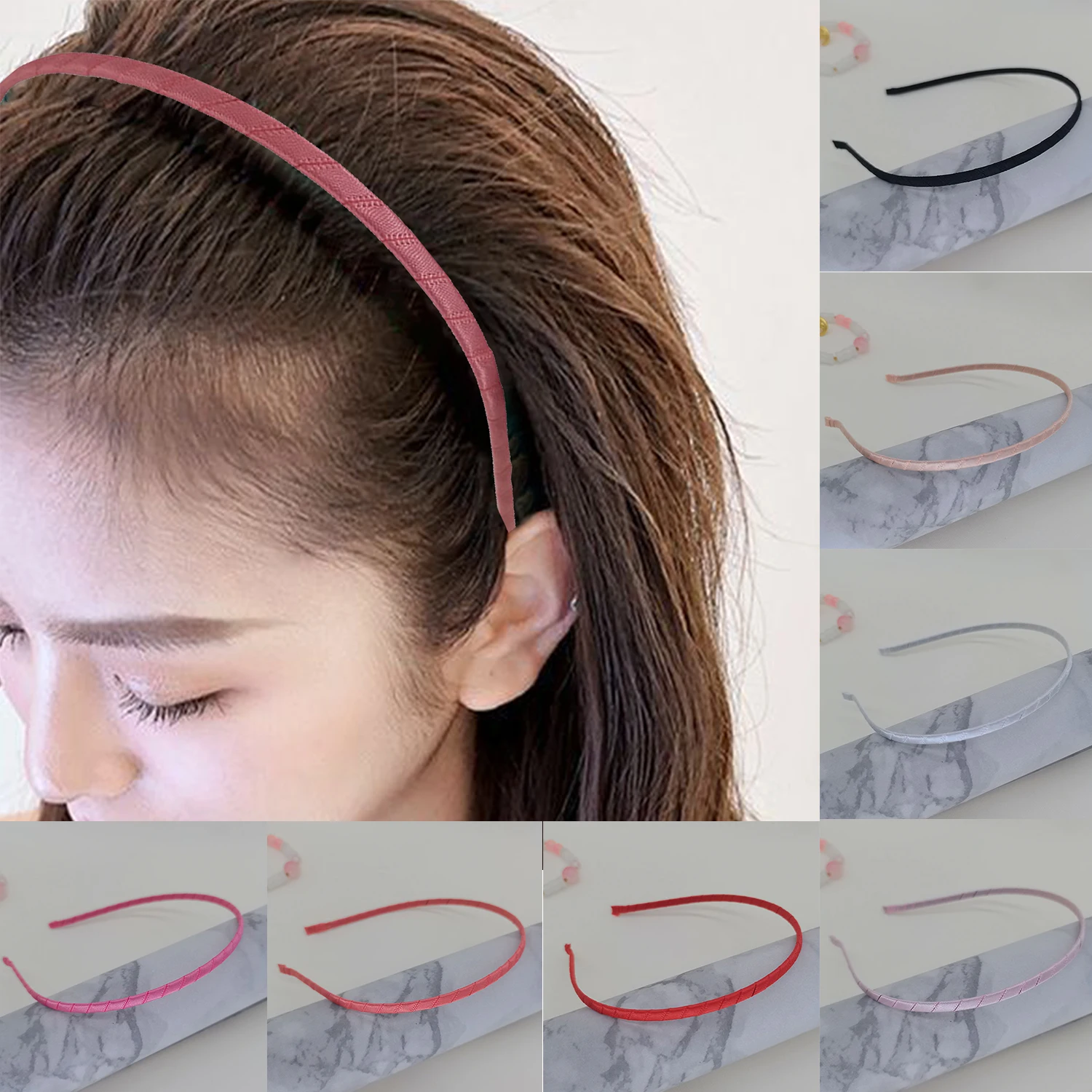 1PCS DIY Blank Headbands Narrow Thin Hair Hoop Multi Colors 5mm Satin Covered Headband Hairwear Accessories Crafts DIY Jewelry