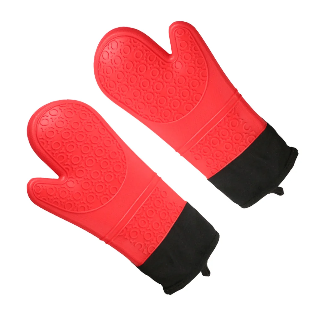

2pc Heat Resistant Gloves Long Cuff Oven Mitts Silicone Baking Cooking Grill Dirt Resistant Easy Clean Portable