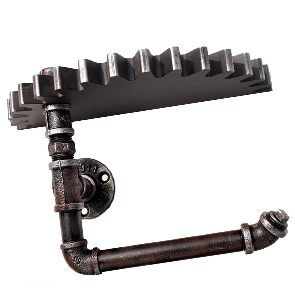 Vintage Iron Water Hook Hanger with Wooden Gear Tray for Bar