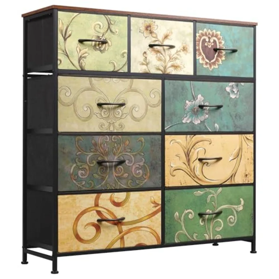 

9-Drawer Dresser, Fabric Storage Tower for Bedroom, Hallway, Entryway, Closet, Tall Chest Organizer Unit with Fabric Bins, Stee