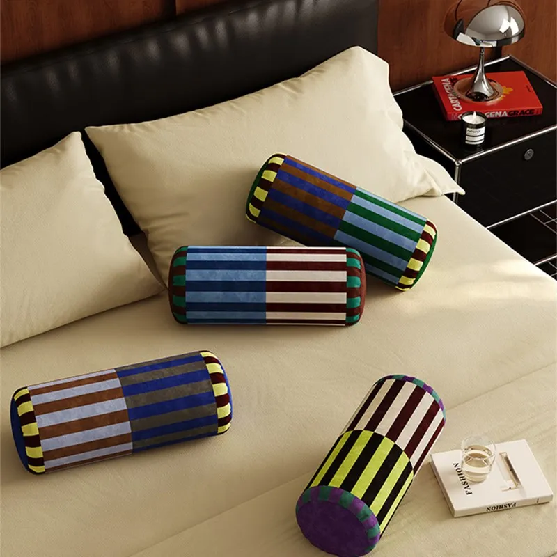 Modern Strip Round Neck Pilliow Arm Cozy Sofa Bed Decoration Light Luxury Velvet 20x45cm With Insert Bolster Roll Pillowcase