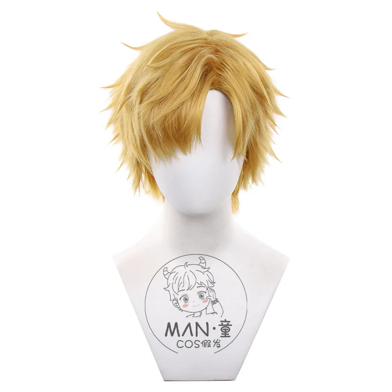 شعر مستعار كوسبلاي ميدالية Meipuroji Kosame أصفر منفوش شعر قصير للهالوين