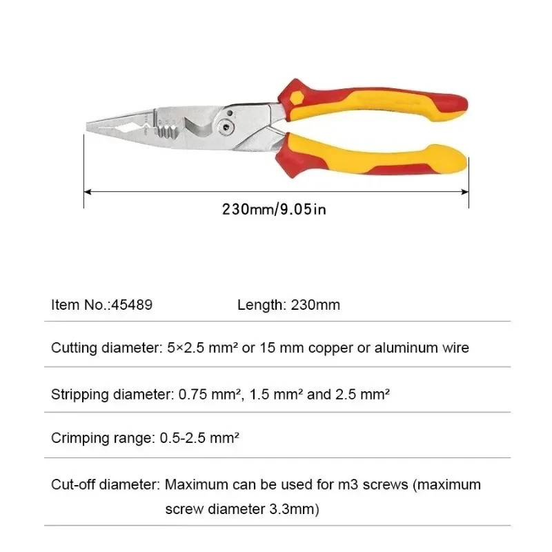 Imagem -06 - Alicate do Eletricista Multifuncional Descascamento e Crimpagem Cortadores de Cabo Fio Stripper Pontas Isoladas em 1