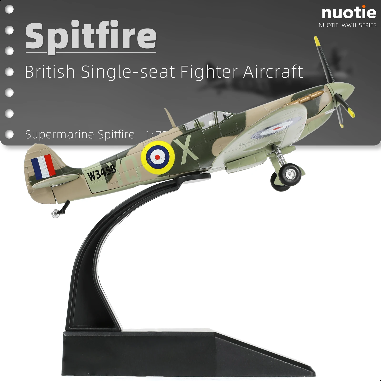 NUOTIE 1/72 Spitfire Classic Legendary Fighter Diecast Metal Model for Collections & Gifts