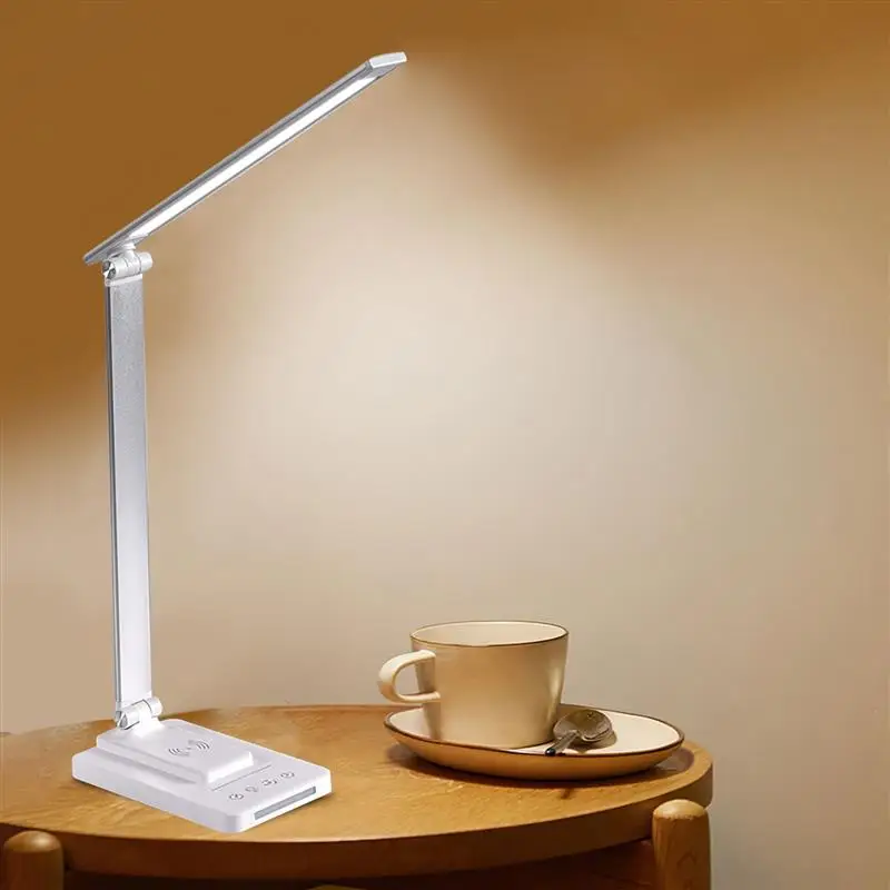 

LED Folding Desk Lamp Dimmable Reading Study Bedside Lamps Wireless Charging Night Light 5 Brightness Level Office Table Lights