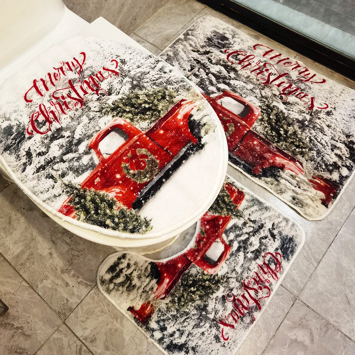 

Cute Snowman Christmas Bath Mat Toilet Front Foot Mats Set Bathroom Decoration Soft Absorbent Floor rug Home Decoration Carpet