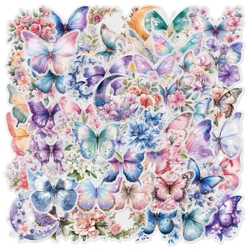 

50 шт. наклеек с бабочками и цветами для домашних животных, для декора телефонов, канцелярских товаров, блокнотов, прозрачные ПВХ-наклейки с бабочками, детские игрушки, подарок